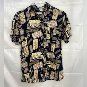 EUC Vintage Maggie Lawrence women’s black brown geometric button down shirt‎ S